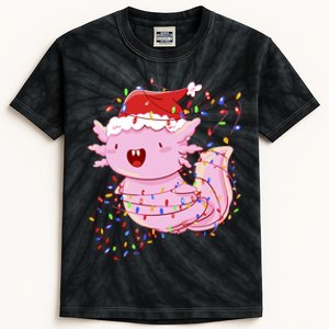 Cute Axolotl Tangled In Christmas Lights Santa Hat Kids Tie-Dye T-Shirt