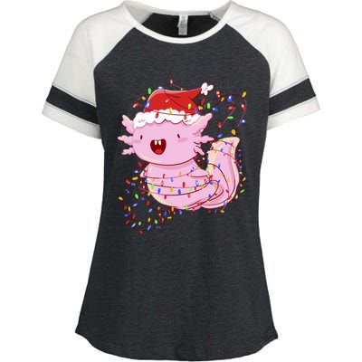 Cute Axolotl Tangled In Christmas Lights Santa Hat Enza Ladies Jersey Colorblock Tee