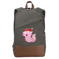 Cute Axolotl Tangled In Christmas Lights Santa Hat Cotton Canvas Backpack