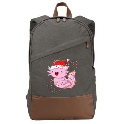 Cute Axolotl Tangled In Christmas Lights Santa Hat Cotton Canvas Backpack