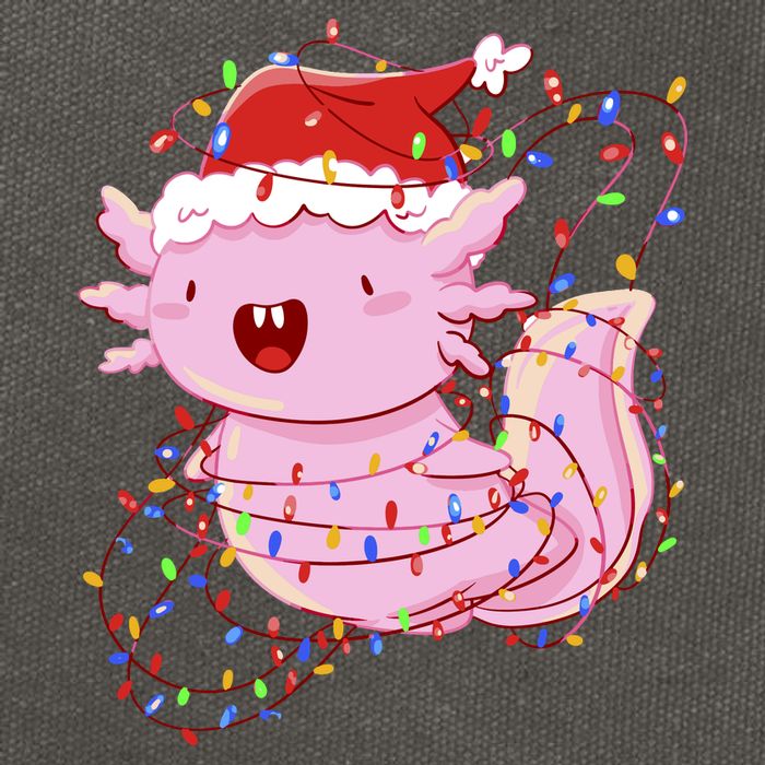 Cute Axolotl Tangled In Christmas Lights Santa Hat Cotton Canvas Backpack