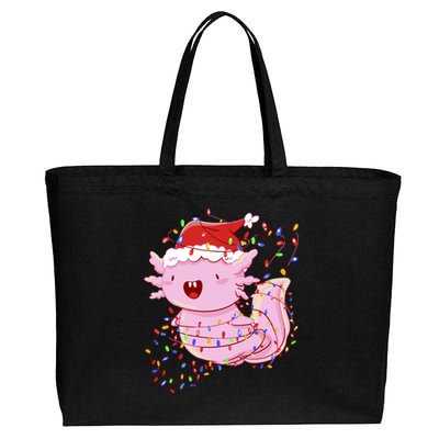 Cute Axolotl Tangled In Christmas Lights Santa Hat Cotton Canvas Jumbo Tote