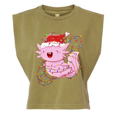 Cute Axolotl Tangled In Christmas Lights Santa Hat Garment-Dyed Women's Muscle Tee