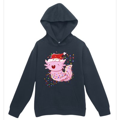 Cute Axolotl Tangled In Christmas Lights Santa Hat Urban Pullover Hoodie