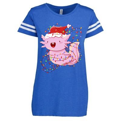 Cute Axolotl Tangled In Christmas Lights Santa Hat Enza Ladies Jersey Football T-Shirt