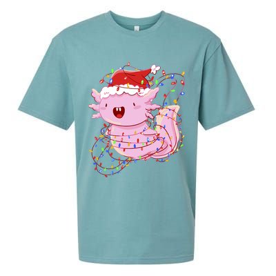 Cute Axolotl Tangled In Christmas Lights Santa Hat Sueded Cloud Jersey T-Shirt