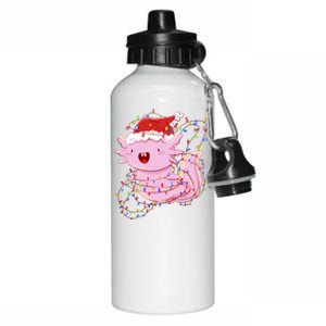 Cute Axolotl Tangled In Christmas Lights Santa Hat Aluminum Water Bottle