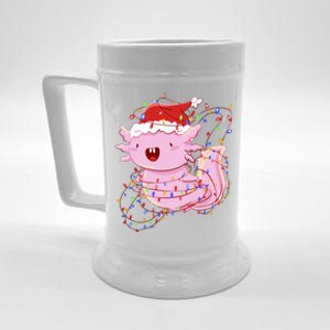 Cute Axolotl Tangled In Christmas Lights Santa Hat Beer Stein