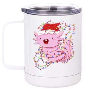 Cute Axolotl Tangled In Christmas Lights Santa Hat 12 oz Stainless Steel Tumbler Cup