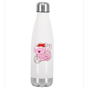 Cute Axolotl Tangled In Christmas Lights Santa Hat Stainless Steel Insulated Water Bottle