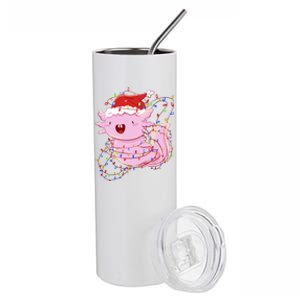 Cute Axolotl Tangled In Christmas Lights Santa Hat Stainless Steel Tumbler