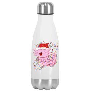 Cute Axolotl Tangled In Christmas Lights Santa Hat Stainless Steel Insulated Water Bottle