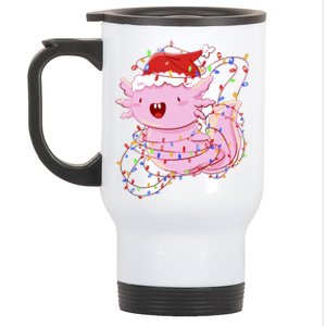 Cute Axolotl Tangled In Christmas Lights Santa Hat Stainless Steel Travel Mug