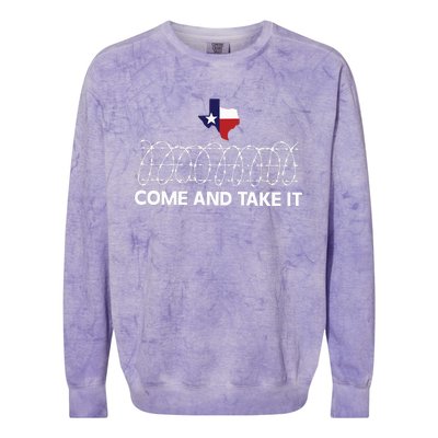 Come And Take It Razor Wire Barbed Wire Border Texas Border Colorblast Crewneck Sweatshirt