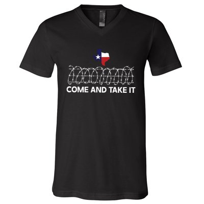 Come And Take It Razor Wire Barbed Wire Border Texas Border V-Neck T-Shirt