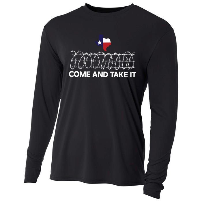 Come And Take It Razor Wire Barbed Wire Border Texas Border Cooling Performance Long Sleeve Crew