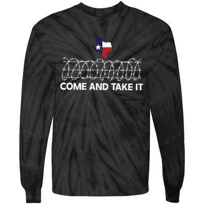 Come And Take It Razor Wire Barbed Wire Border Texas Border Tie-Dye Long Sleeve Shirt