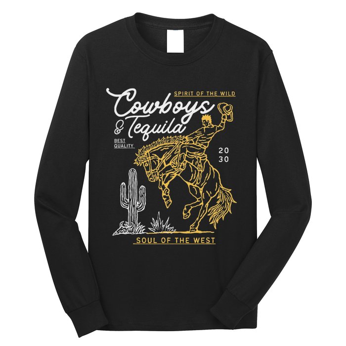 Cowboys And Tequila Country Rodeo Vintage Horse Riding Texas Long Sleeve Shirt