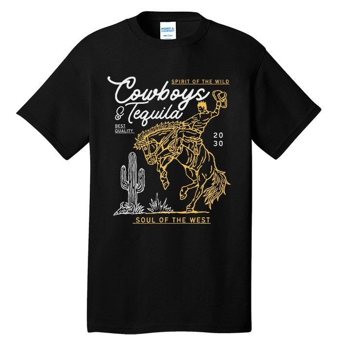 Cowboys And Tequila Country Rodeo Vintage Horse Riding Texas Tall T-Shirt