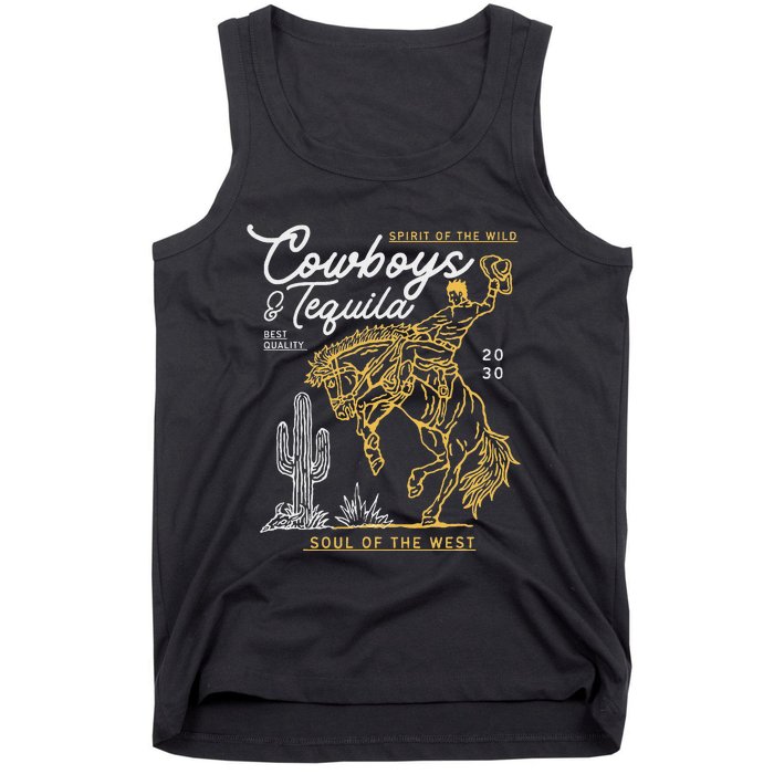 Cowboys And Tequila Country Rodeo Vintage Horse Riding Texas Tank Top