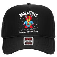 Cute Autism Teddy Bear Autism Awareness Month Puzzle High Crown Mesh Back Trucker Hat