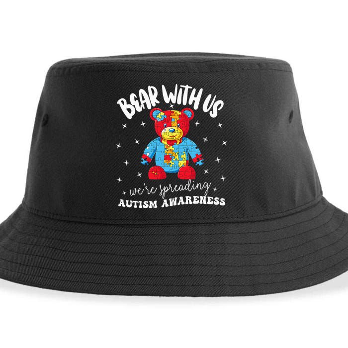 Cute Autism Teddy Bear Autism Awareness Month Puzzle Sustainable Bucket Hat