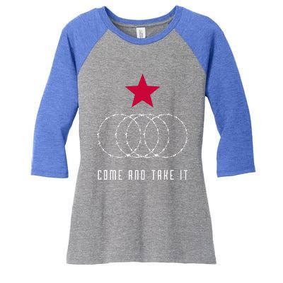 Come And Take It Texas Border Razor Wire Women's Tri-Blend 3/4-Sleeve Raglan Shirt