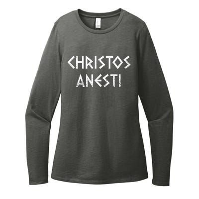 Christos Anesti Tsougrisma Red Egg Funny Greek Easter Womens CVC Long Sleeve Shirt