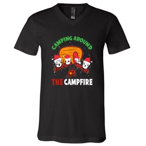 Camping Around The Campfire Chirtsmas Gift Funny Xmas V-Neck T-Shirt