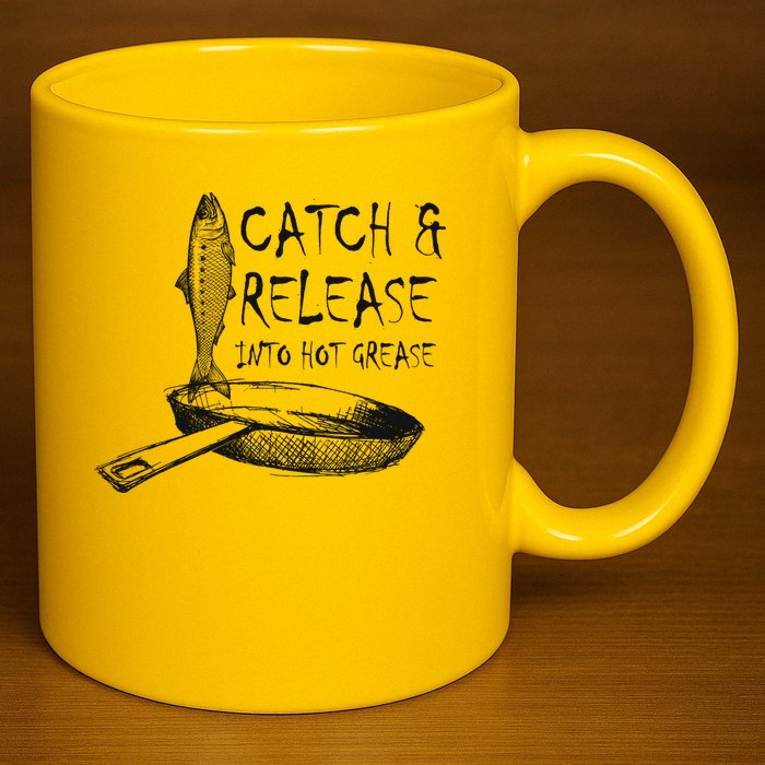 Catch And Release Into Grease 11oz C Handle Ceramic Mug