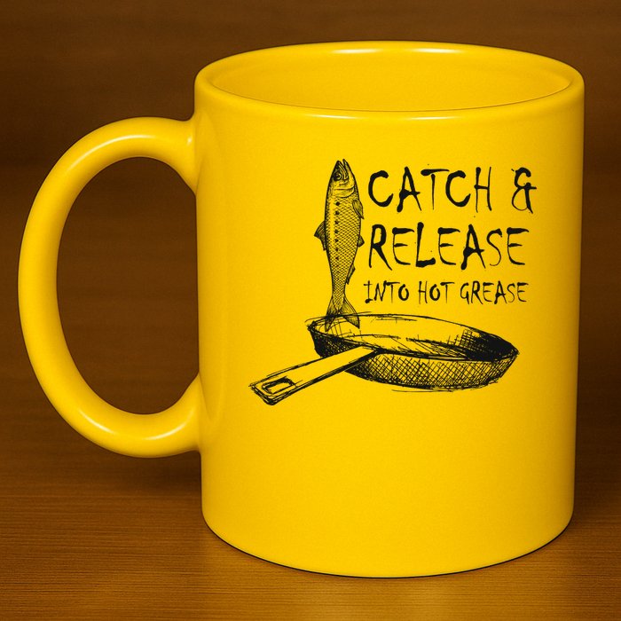 Catch And Release Into Grease 11oz C Handle Ceramic Mug