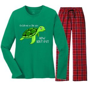 Catch Me In The Sea How Bout Dat Turtle Women's Long Sleeve Flannel Pajama Set 