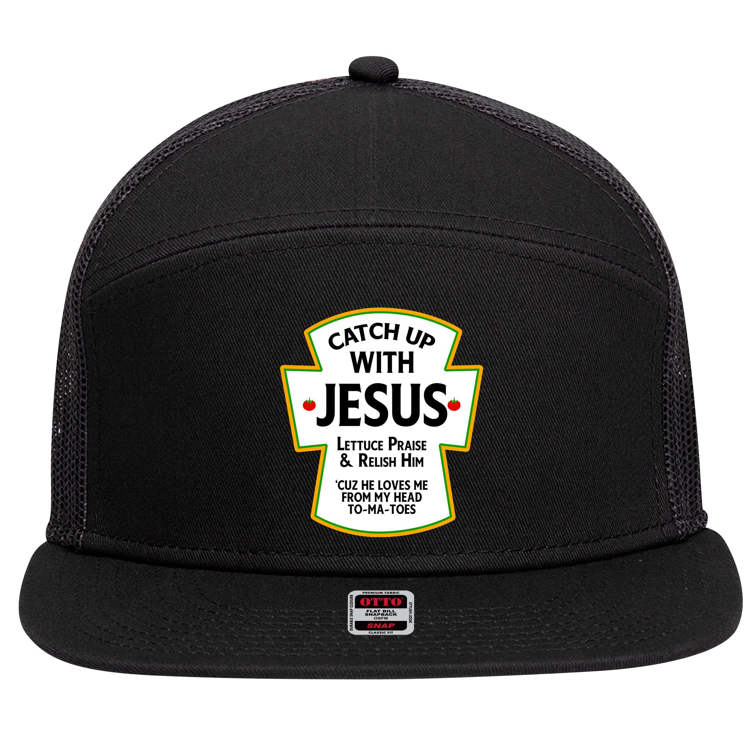 Catch Up With Jesus 7 Panel Mesh Trucker Snapback Hat