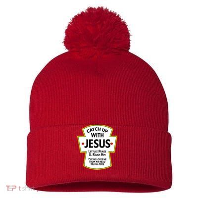 Catch Up With Jesus Pom Pom 12in Knit Beanie