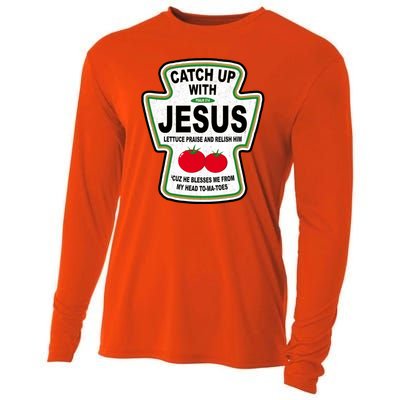 Catch Up With Jesus Funny Ketchup Faith Cooling Performance Long Sleeve Crew