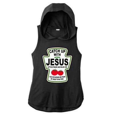 Catch Up With Jesus Funny Ketchup Faith Ladies PosiCharge Tri-Blend Wicking Draft Hoodie Tank