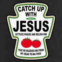 Catch Up With Jesus Funny Ketchup Faith 7 Panel Mesh Trucker Snapback Hat
