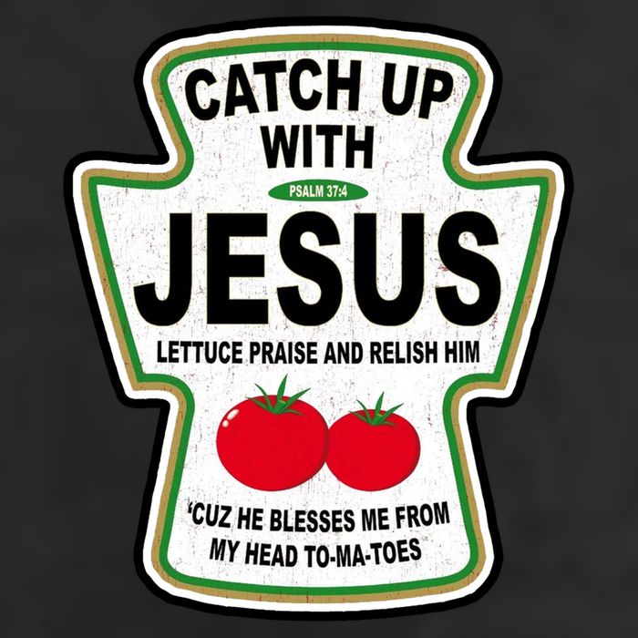 Catch Up With Jesus Funny Ketchup Faith 7 Panel Mesh Trucker Snapback Hat