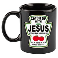 Catch Up With Jesus Funny Ketchup Faith 11oz C Handle Ceramic Mug