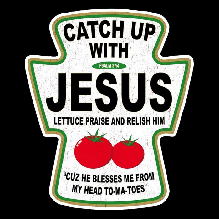 Catch Up With Jesus Funny Ketchup Faith Drawstring Bag