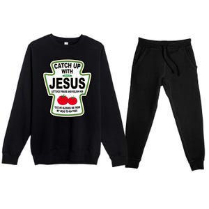 Catch Up With Jesus Funny Ketchup Faith Premium Crewneck Sweatsuit Set