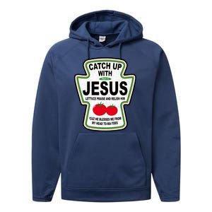 Catch Up With Jesus Funny Ketchup Faith Performance Fleece Hoodie