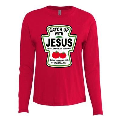 Catch Up With Jesus Funny Ketchup Faith Womens Cotton Relaxed Long Sleeve T-Shirt