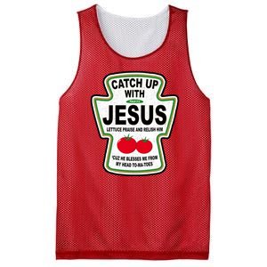 Catch Up With Jesus Funny Ketchup Faith Mesh Reversible Basketball Jersey Tank