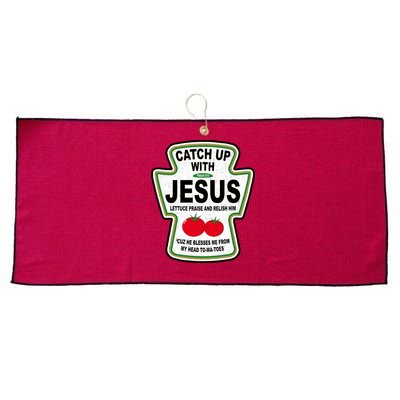 Catch Up With Jesus Funny Ketchup Faith Large Microfiber Waffle Golf Towel