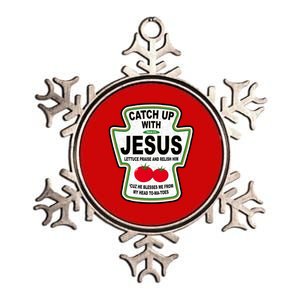 Catch Up With Jesus Funny Ketchup Faith Metallic Star Ornament