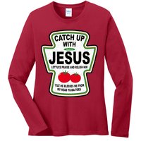 Catch Up With Jesus Funny Ketchup Faith Ladies Long Sleeve Shirt