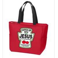 Catch Up With Jesus Funny Ketchup Faith Zip Tote Bag