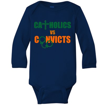 Catholics Vs. Convicts 1988 Cross and Handcuffs Baby Long Sleeve Bodysuit