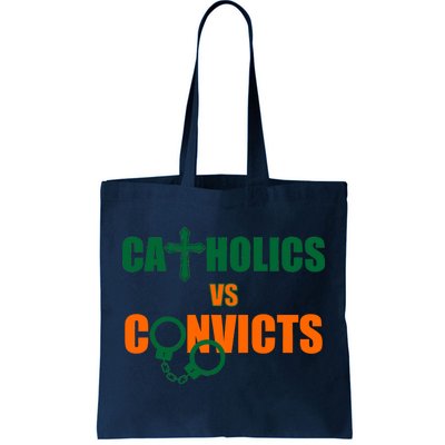 Catholics Vs. Convicts 1988 Cross and Handcuffs Tote Bag